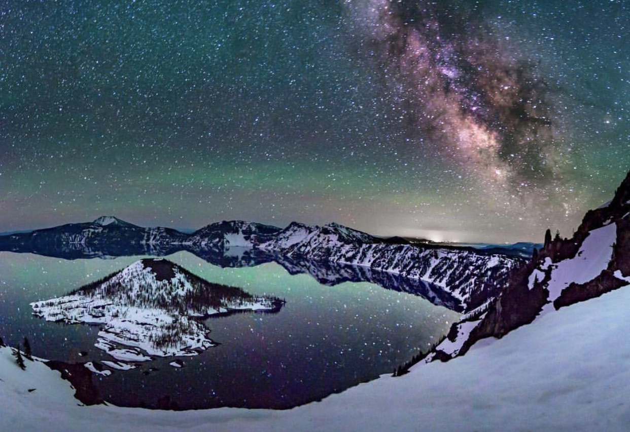 Crater Lake Stars , winter, night, galaxy, places to go,