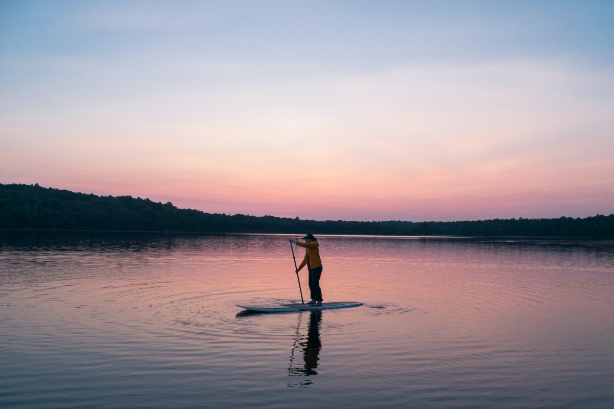 Paddle boarding at Medford Lakes, paddleboard, things to do, lake, lakes, sunset