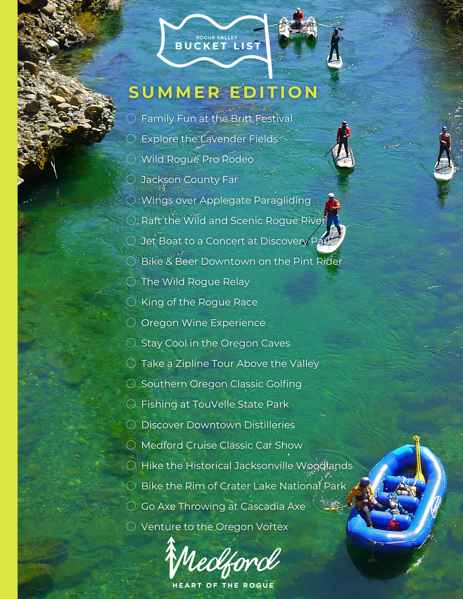 summer bucket list, things to do, family fun, fun activities, graphics, what to do in southern oregon