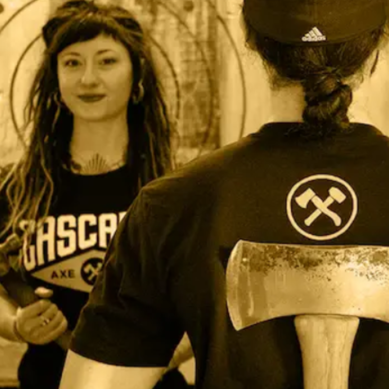 Cascadia Axe Company, things to do in medford, indoor activities, glow in the dark, axe throwing, womens sports, 