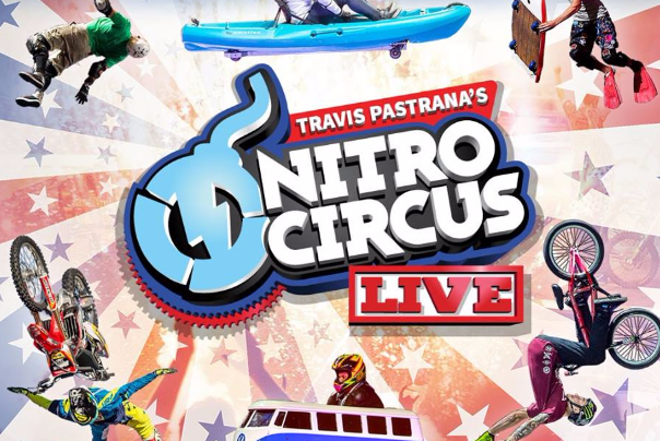 Nitro circus, theatrics, acrobatics, fire, crowds, people, events