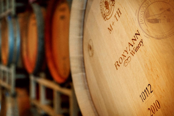 RoxyAnn Winery in Medford, wine, barrels